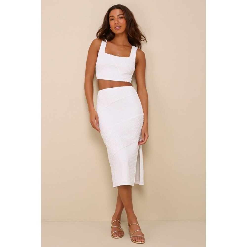 Lulus Perfect Fate Ivory Textured Two-piece Midi Dress White - Size S